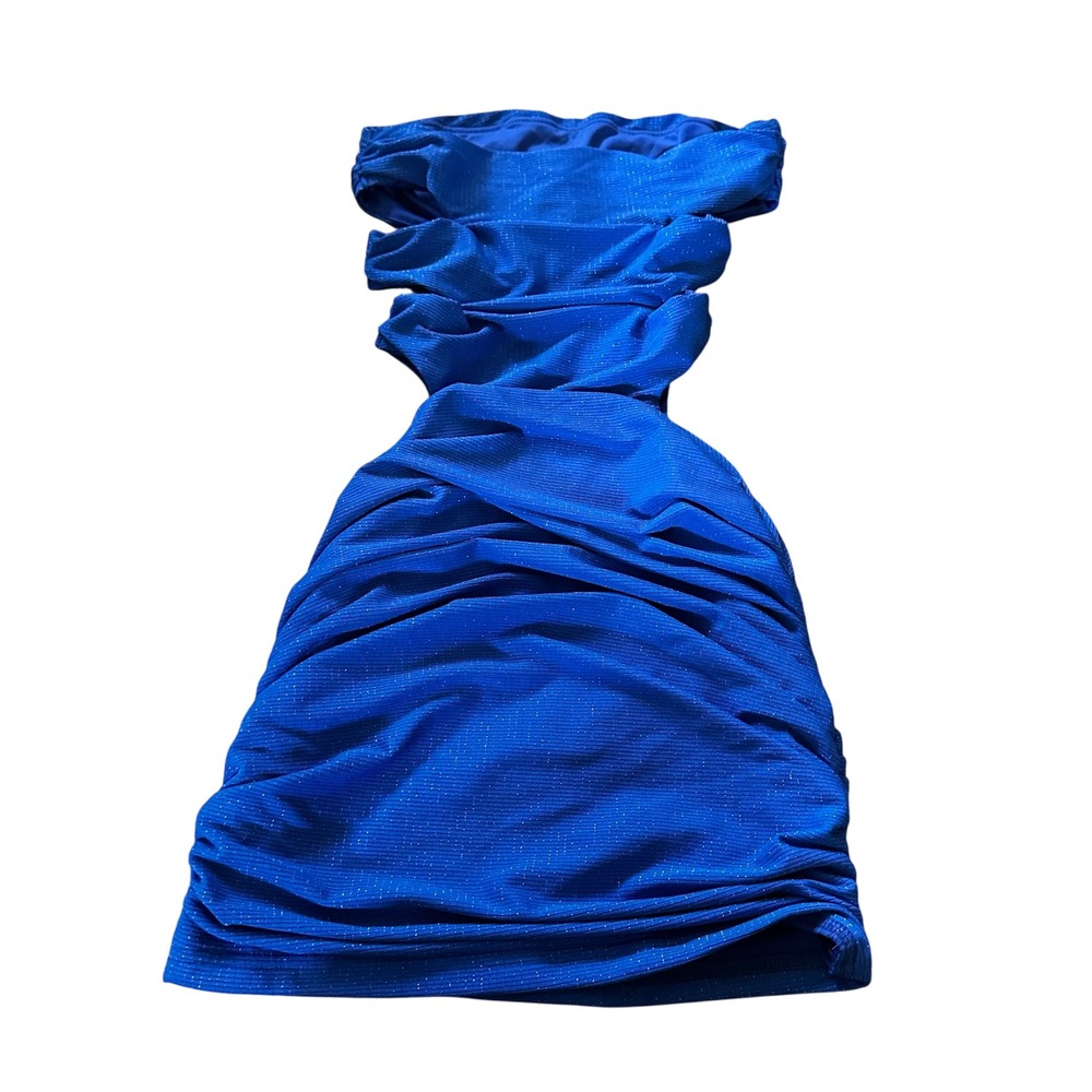 Shein Blue Mini Dress Bodycon Ruched Party Strapless Sparkle S